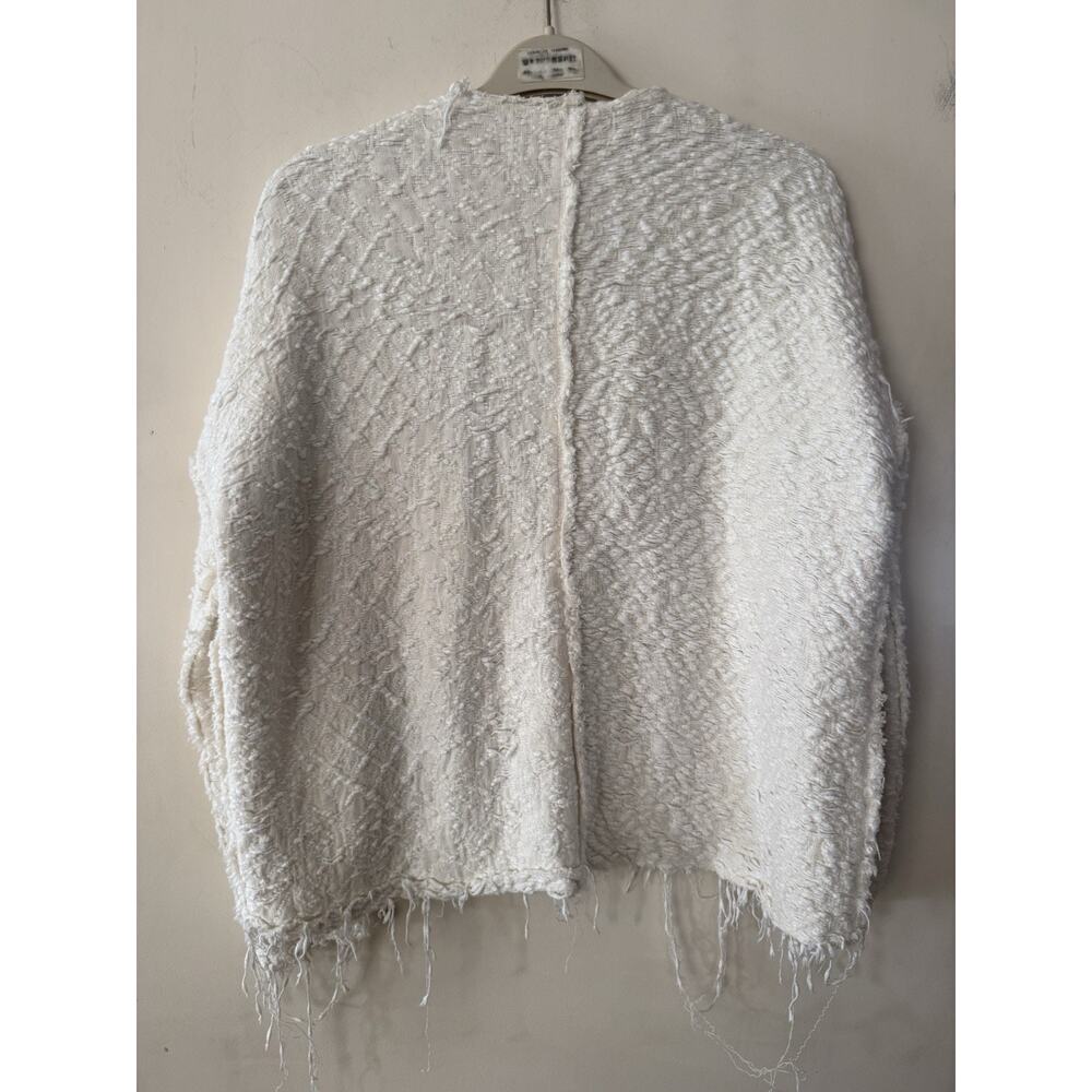 Free People Womens Sz Small Cozy Cream Textured Fringe Zip Up Sweater Jacket EUC - Picture 9 of 10